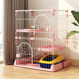 猫ケージ キャットケージ 2段 スリム 大型猫用 幅76*奥行50.5*高さ89cm ペットケージ 組み立て簡単 梯子 ワイド扉付き コンパクト