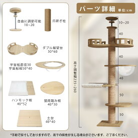 【送料無料】【10％OFFクーポン配布中】CozyMeow キャットタワー 突っ張り 木製 キャットツリー 木登りタワー 多層無垢材 太い支柱 スリ