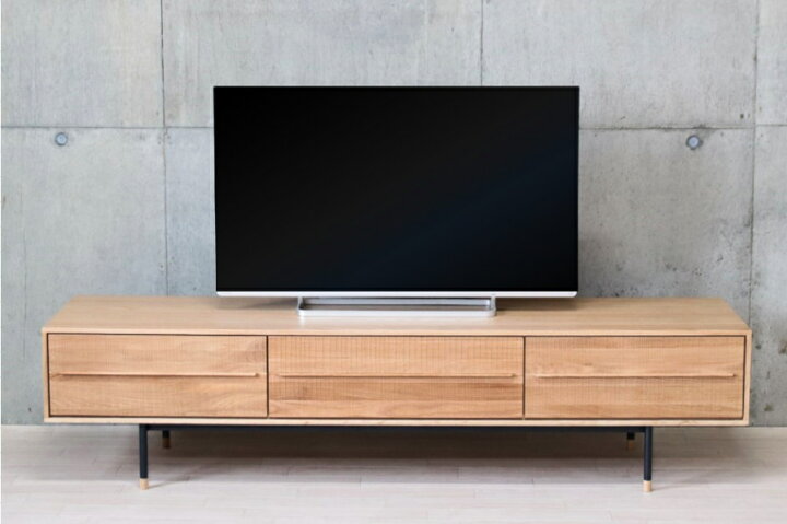 無垢】テレビボード220㎝オーク色無垢材木脚 