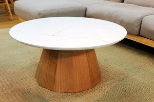 センターテーブル ローテーブル オーク 北欧 おしゃれ 直径80cm 高さ38cm 机 丸型 丸い 円形 セラミック 石目調 大理石調 ホワイト 白 ブラック 黒 収納家具 インテリア家具 リビング収納 木目