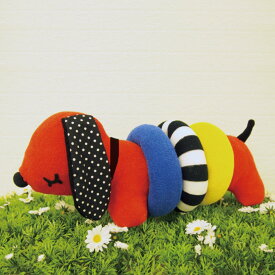 ぬいぐるみ 犬 ダックスとリング おもちゃ 赤ちゃん 日本製 （ 綿100％ ヌイグルミ ベビートイ ふわふわ 動物 イヌ ダックスフンド 可愛い おでかけ 知育玩具 リング 輪っか ベビー 手触り カラフル ） 【39ショップ】