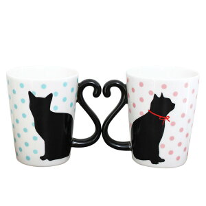 マグカップ 300ml ツインマグ ( 電子レンジ対応 食洗機対応 磁器 マグ コップ マグコップ 猫 ネコ ねこ ペア ペアマグ ペアセット ペアコップ かわいい )【39ショップ】