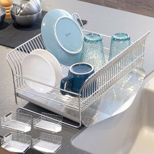 水切ラック hanauta ハナウタ コンパクト 横置き 縦置き カトラリーポケット付 カゴ&トレイ ( 水切りかご ステンレス シンク横 食器乾燥ラック 日本製 水切り バスケット ラック 皿立て 受け
