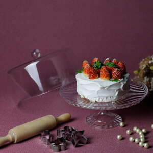 ケーキスタンド&ドーム 22cm 6号 UCA プラスチック ( ケーキスタンド ふた付き カバー付き ケーキ台 1段 軽い 割れにくい ティータイム カフェ 透明感 インテリア 飾る おしゃれ )【39ショップ