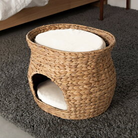 猫ベッド ヒヤシンス ちぐら 2段 天然素材 （ ペット用バスケット ペットベッド ペットハウス 犬用 猫用 ペット用 クッション付き コンパクト おしゃれ ベッド ハウス バスケット キャットハウス ドッグハウス ルーフ付き ちぐら型 ）【39ショップ】