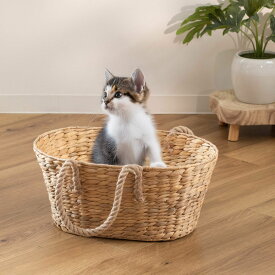 ペット ベッド ヒヤシンス ハンドル付きバスケット （ ペットベッド 犬 クッション付き 猫 天然素材 バスケット ペット用バスケット お見送り かご ペット用ベッド 犬用 猫用 ペット用 ナチュラル おしゃれ ハンドル付 メモリアル ）【39ショップ】