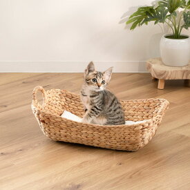 ペットベッド ヒヤシンス バスケット フラット （ 犬 クッション付き 猫 天然素材 ペット用バスケット お見送り かご ペット用ベッド 犬用 猫用 ペット用 ナチュラル おしゃれ ベッドカゴ ハンドル付 小動物 夏 メモリアル ）【39ショップ】