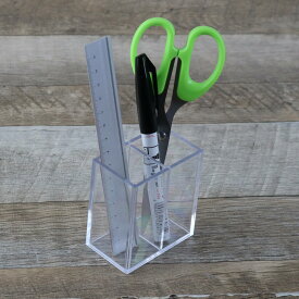ペンスタンド クリア 2分割 プラスチック 透明 収納 ペン立て デスコシリーズ 25個セット （ 鉛筆立て 文房具 ステーショナリー 日本製 ステーショナリースタンド 卓上 デスク 机上 鉛筆 ペン スタンド 仕切り付き ）【39ショップ】