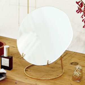 スタンドミラー Lサイズ ブラススタンドミラー インブルーム ( 割れにくい アクリル製 ミラー 鏡 卓上 真鍮フレーム アンティーク調 ナチュラル 北欧風 )【39ショップ】