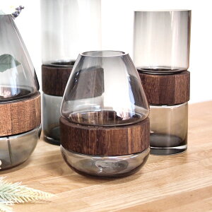 花瓶 ガラスベース フォグウッド ドロップ S ( 花ビン 花びん 花器 ベース フラワーベース フラワー 花 飾る 花入れ ガラス ガラス製 クリア 透明 木製 おしゃれ 一輪挿し )【39ショップ】