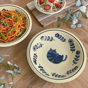 プレート 22cm fika フィーカ カレー&パスタ皿 陶器 ( 食洗機対応 電子レンジ対応 皿 カレー皿 パスタ皿 ネコ ねこ 猫 北欧風 パスタ カレー 煮物 煮込み料理 おしゃれ ) 【39ショップ】
