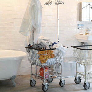 ランドリーワゴン ランドリーカートウィズポールラック クロム ダルトン DULTON ランドリーバスケット 洗濯 ワゴン ( 送料無料 脱衣かご 洗濯物入れ ワイヤー 物干し 室内 洗濯カゴ ワイヤー