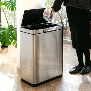 EKO ゴミ箱 45L イータッチビン センサー ( イーケーオー ごみ箱 45リットル 奥行30 タッチオープン 自動 ふた付き 分別 角型 ステンレス 一年保証付き スリム キッチン 消臭ポケット USB 充電式