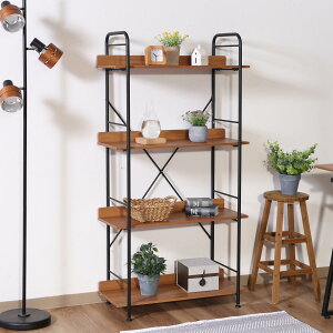 オープンシェルフ 幅71cm 4段 ブルックリン調 スチールラック ( 本棚 ラック シェルフ 飾り棚 ディスプレイ オープンラック 収納棚 収納 収納ラック 棚 木目 スチール ブルックリン ナチュラ