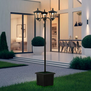 ガーデンライト LEDソーラースタンドライト 3灯 プランター付き ( 屋外 置き型 ソーラー ライト 太陽光充電 プランター スタンド式ライト スタンド式 街路灯風 LEDライト 配線不要 防犯 光セ