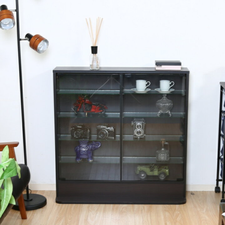 4年保証 収納 飾り棚 ガラス製 ディスプレイ キャビネット 送料無料 コレクションケース 浅型 魅せる収納 ディスプレイケース ディスプレイラック ガラスキャビネット ガラス おしゃれ ガラスケース ショーケース ロータイプ 幅90cm コレクション