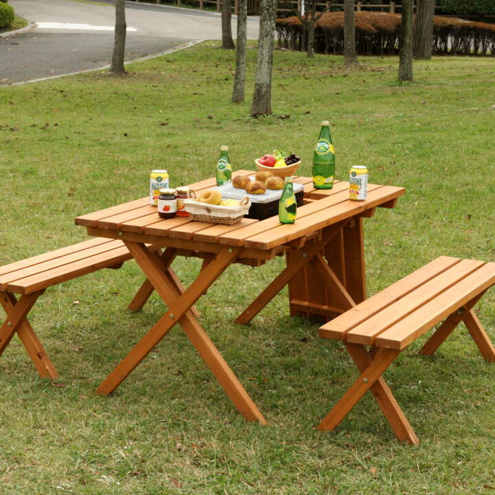 楽天市場】ガーデンテーブル 3点セット 杉材 BBQテーブル＆ベンチ 