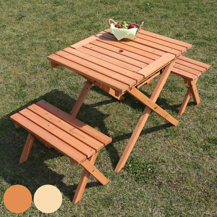 楽天市場】ガーデンテーブル 杉材BBQテーブル＆ベンチセット 