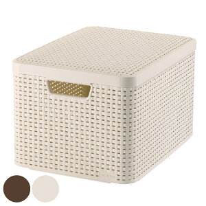 バスケット CURVER スタイル 収納ボックス L 収納 ( 幅44.5×奥行33×高さ24.8cm ラタン風 かご カゴ 収納ケース 通気性 小物 小物入れ 小物収納 ふた付き 小物ケース キッチン ランドリー クローゼ