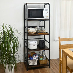 レンジラック ハイタイプ 幅55cm×高さ160cm スチール 2口コンセント付 ( キッチンラック レンジ台 キッチンボード 収納 家電収納 台所収納 スライド棚 ラック 棚 シンプル コンセント付 )【39