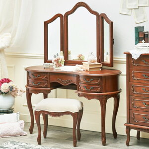 ドレッサー 幅115cm 猫脚 姫系 三面鏡 アンティーク調 メイク台 鏡台 化粧台 木製 収納 おしゃれ ( 送料無料 三面鏡ドレッサー テーブル デスク 天然木 引き出し 鏡 メイク 化粧 コスメ収納 メ