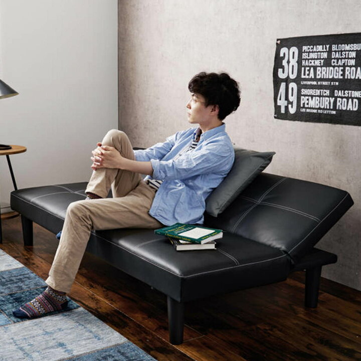 楽天市場】ソファベッド 幅178cm 3人掛け 3段階リクライニング レザー 