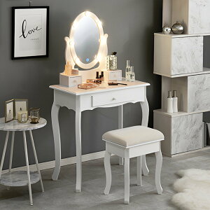 ドレッサー スツール付き 幅70cm ライト ( 調光 LEDライト 鏡付き 化粧台 メイク台 椅子 セット コンパクト デスク おしゃれ ホワイト 白 かわいい 引き出し 収納 ) 【39ショップ】