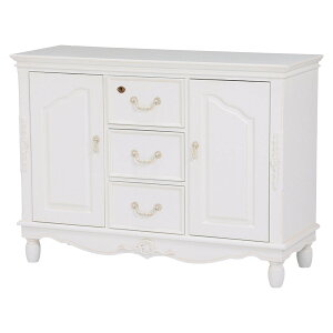 キャビネット 幅110cm 姫系 ろくろ脚 鍵付き 完成品 HAMPTON ( サイドボード 3杯 白家具 クラシック アンティーク調 天然木 鍵付 衣類収納 リビング収納 寝室 収納 棚 マホガニー )【39ショップ