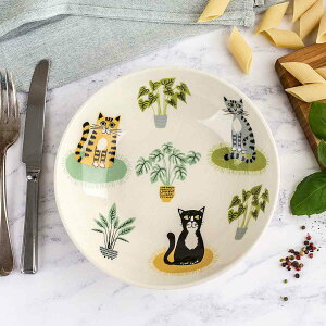 お皿 Hannah Turner ネコ Cat Pasta Bowl ( ハンナターナー 21.5cm 皿 パスタボウル ボウル 陶器 食器 カレー皿 食洗機対応 電子レンジ対応 ねこ 中皿 おしゃれ 深皿 カレー パスタ サラダ 動物 グッズ