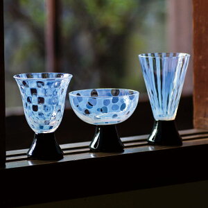 廣田硝子 杯 台付き 酒杯 市松 水玉 十草 ( ガラス 日本製 盃 酒器 グラス デザート 食器 コップ おしゃれ 大正浪漫硝子 レトロ )【39ショップ】