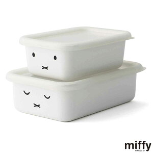 保存容器 ホーロー製 浅型 角容器 2点セット ミッフィー 富士ホーロー HoneyWere ( ホーロー容器 琺瑯容器 深型容器 食洗機対応 オーブン対応 冷凍 冷蔵 角型容器 ストッカー スクエア フード