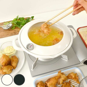 天ぷら鍋 24cm IH対応 ホーロー製 温度計付き ( 送料無料 ガス火 IH 対応 ホーロー天ぷら鍋 両手天ぷら鍋 フライ鍋 揚げ物鍋 フライヤー 24センチ 油はねガード 天ぷら 揚げ物 ホーロー鍋 琺瑯