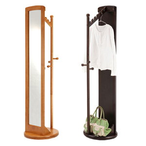 ミラー付き 回転ハンガーラック 天然木フレーム 高さ171cm ( スタンドミラー 姿見 コートハンガー ポールハンガー ポールスタンド パイプハンガー 木製 ) 【39ショップ】