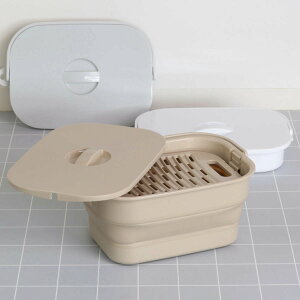 【めざましテレビで紹介】バケツ 折りたためる つけ置き洗いバケツ 7L 洗濯板 蓋つき 角型 ( 当店限定カラー ベージュ ISETO 伊勢藤 折りたたみバケツ ソフトタブ つけ置き洗い ふた付き シ