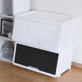 収納ケース フタ付き ロッキンポッド L 収納ボックス 前開き フラップボックス 日本製 （ 収納 フタ 付き ふた ケース フラップ 幅60×奥行43.1×高さ31 幅60 スタッキング 積み重ね 洋服 衣類 プラスチック 衣装ケース ）【39ショップ】