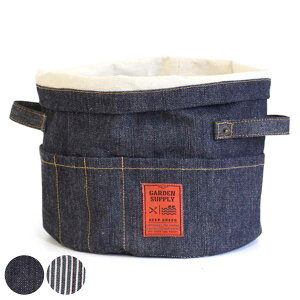 プランター ポットカバー L ( 鉢カバー プランターカバー 布 綿 コットン 7号鉢対応 7号 デニム ヒッコリー 生地 ポケット付き 観葉植物 鉢植え 花 室内 収納 小物入れ おしゃれ ) 【39ショッ