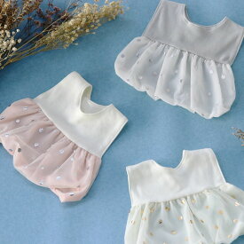 スタイ Lien de famille ラメドット 女の子 （ よだれかけ ベビースタイ 前掛け エプロン 綿 シフォン 赤ちゃん プレゼント 出産祝い 日本製 ベビーエプロン お食事エプロン ベビー おしゃれ かわいい ）【39ショップ】