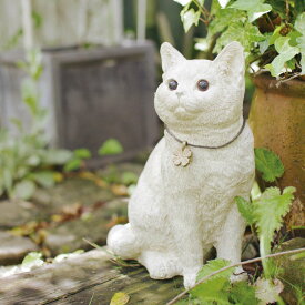 ガーデンオーナメント 置物 猫 アンティークホワイト （ ガーデニング オーナメント 置き物 ガーデン 庭 窓辺 オブジェ ネコ ねこ ガーデニング雑貨 かわいい インテリア アンティーク調 おしゃれ ） 【39ショップ】