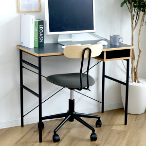 ワークデスク 幅90cm 棚付 木製 メラミン スチール ( パソコンデスク PCデスク 幅 90 奥行45 収納 スリム ブラック 勉強机 学習机 在宅 作業机 作業台 平机 シンプルデスク コンパクト )【39シ