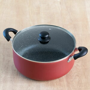 両手鍋 30cm IH対応 マーブル 大きな鍋 ( ガス火対応 鍋 両手なべ ガラス蓋付き ふっ素加工 フッ素加工 軽い 30センチ フッ素コーティング なべ 蓋付き フタ付き 大きい鍋 アルミ製 軽量 )【39