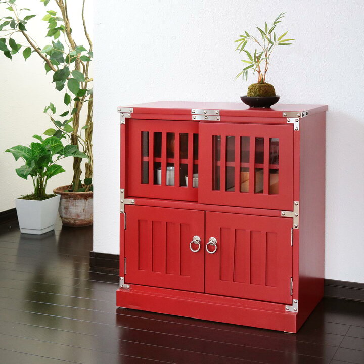 楽天市場】水屋 桐製 民芸調 和風キャビネット 朱雀 幅58cm （ 送料 
