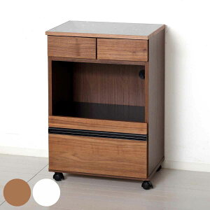 レンジワゴン コンパクト 大理石調天板 引出し付 幅55cm ( レンジ台 キッチンワゴン 収納 家具 ワゴン 電子レンジ 完成品 キッチン収納 大理石調 キャスター コンセント付 ブラウン ホワイト