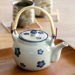 土瓶 600ml 青小梅 茶こし付き 急須 ポット ティーポット 陶器 ( 食洗機対応 土瓶型 上手型急須 茶漉し付き 3〜5杯 土瓶急須 上手型 紅茶ポット 和風 花柄 茶漉し お茶用品 ティーウェア 茶器