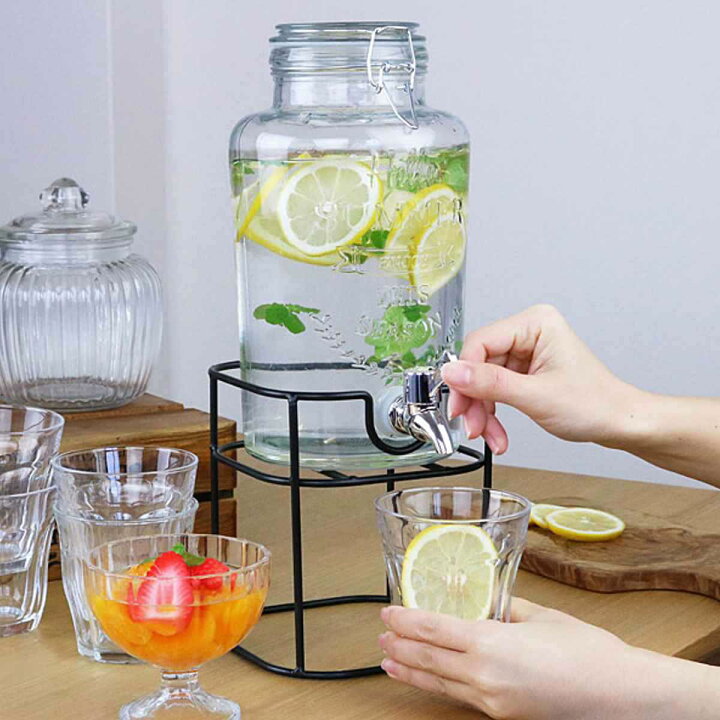ドリンクサーバー3L スタンド付 ガラス 蛇口付き （ 梅酒 果実酒 ウォーターサーバー ガラス瓶 ガラス製 瓶 ドリンクディスペンサー サングリア  ジュース作り ）【39ショップ】 | インテリアパレット