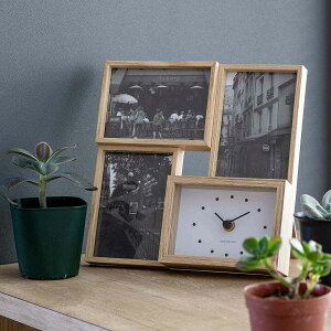時計 BIT4 ASH 写真立て 木製 北欧風 （ フォトフレーム 壁掛け 掛け時計 置き時計 壁掛け時計 3面 掛け 置き 両用 スタンド付き プレゼント 写真 雑貨 ギフト お祝い 記念品 卒業 おしゃれ 多面 