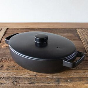 土鍋 2L 直火専用 TOTE トート クレイポット オーバル M ( 直火 ガス火 対応 どなべ 両手鍋 卓上鍋 鍋 なべ 器 皿 オーブン対応 電子レンジ対応 食洗機対応 オーバル鍋 浅型 ブラック 黒 )【39