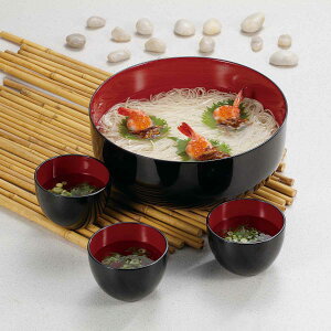 そうめんセット 3人用 黒内朱 プラスチック ( そうめん 食器 セット そうめん鉢 素麺 そーめん 和食器 鉢 つゆ入れ ひやむぎ サラダ ちらし寿司 丈夫 軽い プラスチック製 ) 【39ショップ】