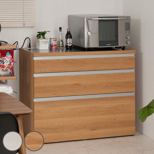 キッチンカウンター 幅110cm 木目調タイプ ステンレストップ 日本製 完成品 ( 木目調 2口コンセント 国産 キッチンボード 背面化粧 お手入れ簡単 台所 食器収納 フルスライドレール ホワイト