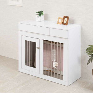 ペットケージ 幅90cm キャビネット ホワイトリビング ( ペット家具 ケージ 家具 収納 引き出し 収納ラック 鍵付 ペット用品 ペットベッド 背面化粧 拡張 )【39ショップ】