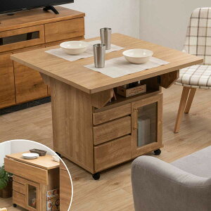 キッチンワゴン 幅89.5cm 天板 折りたたみ 両バタ 日本製 完成品 ( 木目調 90cm キッチンカウンター キャスター付き 作業台 可動棚 カウンターテーブル 引き出し 天板付き キッチン収納 バタフ